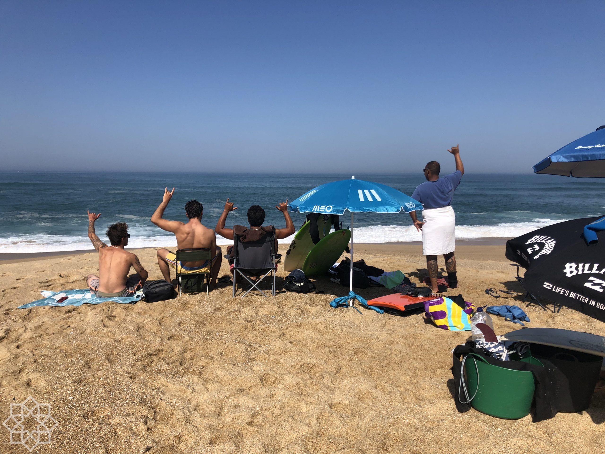 Welcome back to Nazaré! Surfers on Praia do Norte May 28 2020